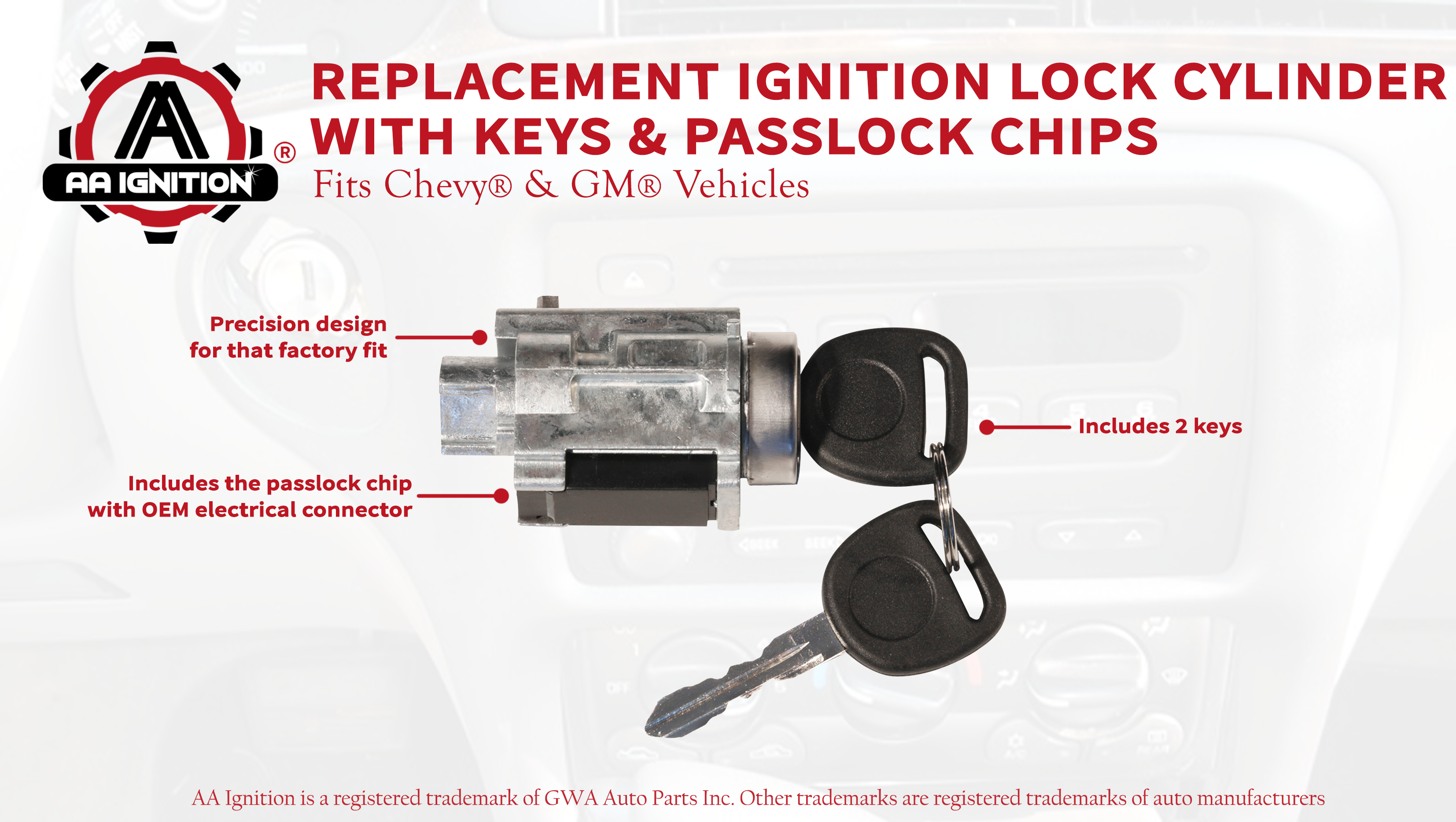 Qiilu 12458191 Car Accessories Ignition Lock Cylinder Tumbler with Switch Key Passlock Chip Lock Sensor Fits for Chevy Classic/Impala/Olds/Pontiac 